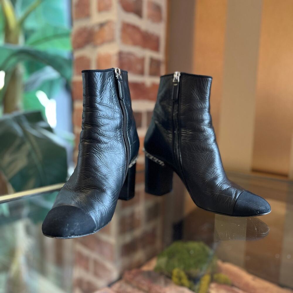 CHANEL Chain Black Leather Booties SZ 36.5 (US 6.5)